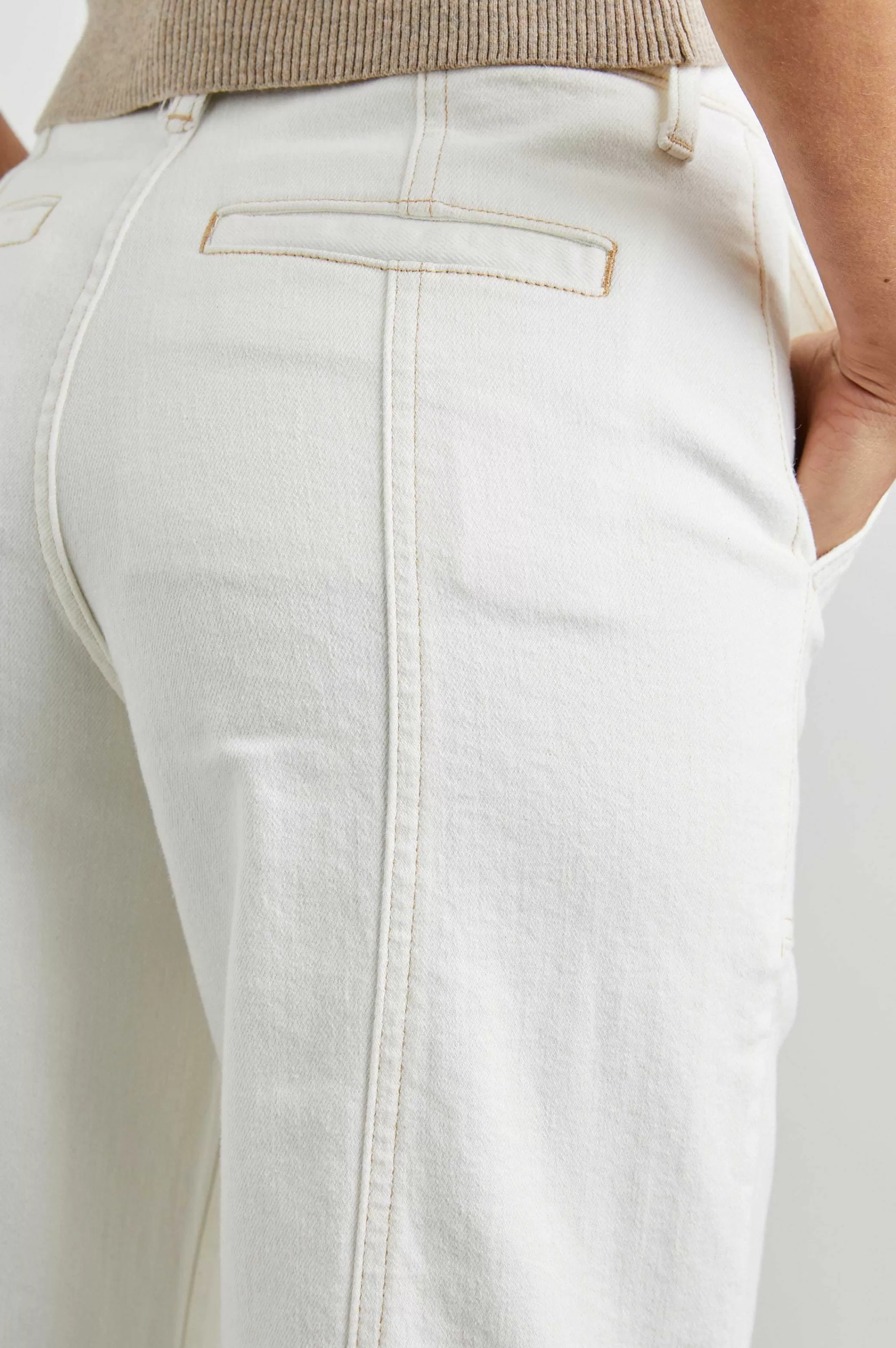 Denim-Rails Getty Crop Utility Wijde Pijpen - Vintage Ecru Contraststeek
