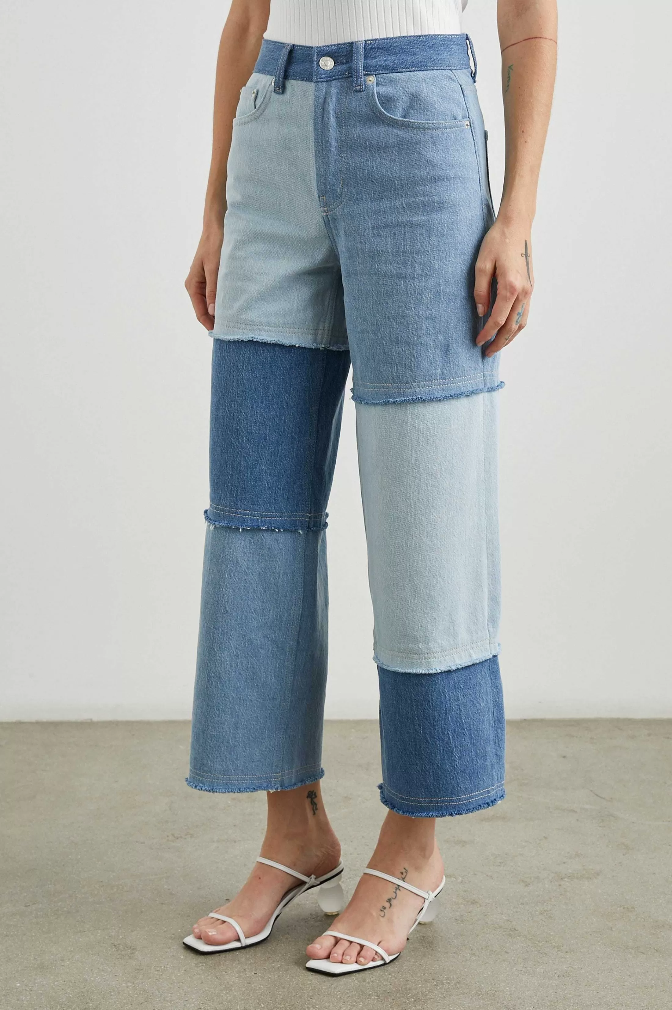 Denim-Rails Getty Crop Wide Leg - Licht Indigo Patchwork