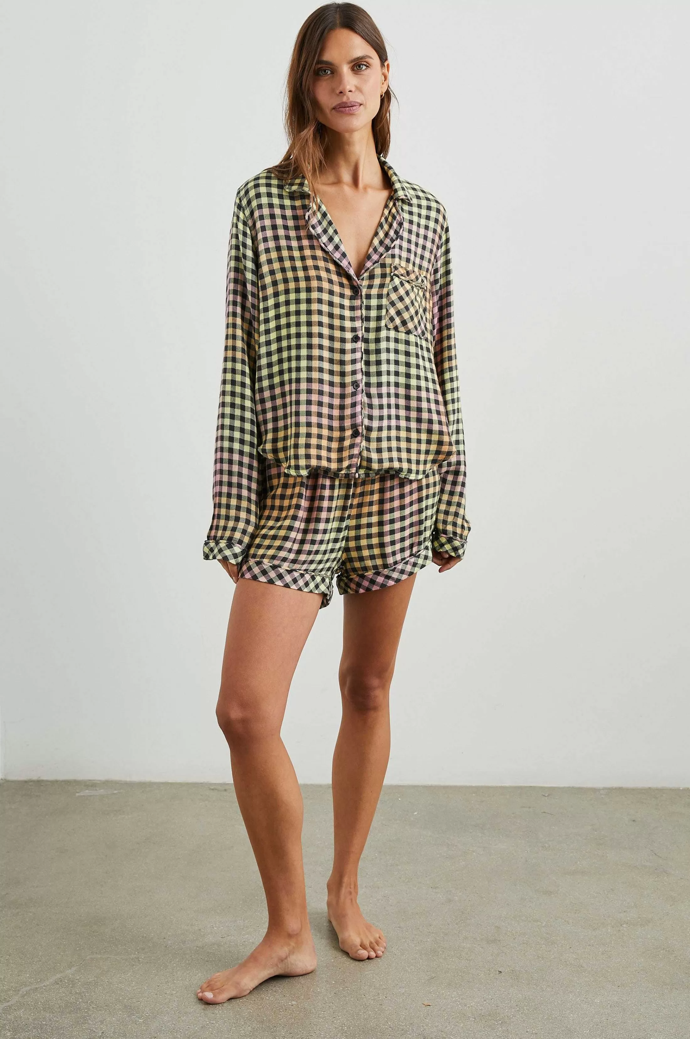 Nachtkleding-Rails Kellen Pyjamaset - Zwarte Zonsondergang Gingham