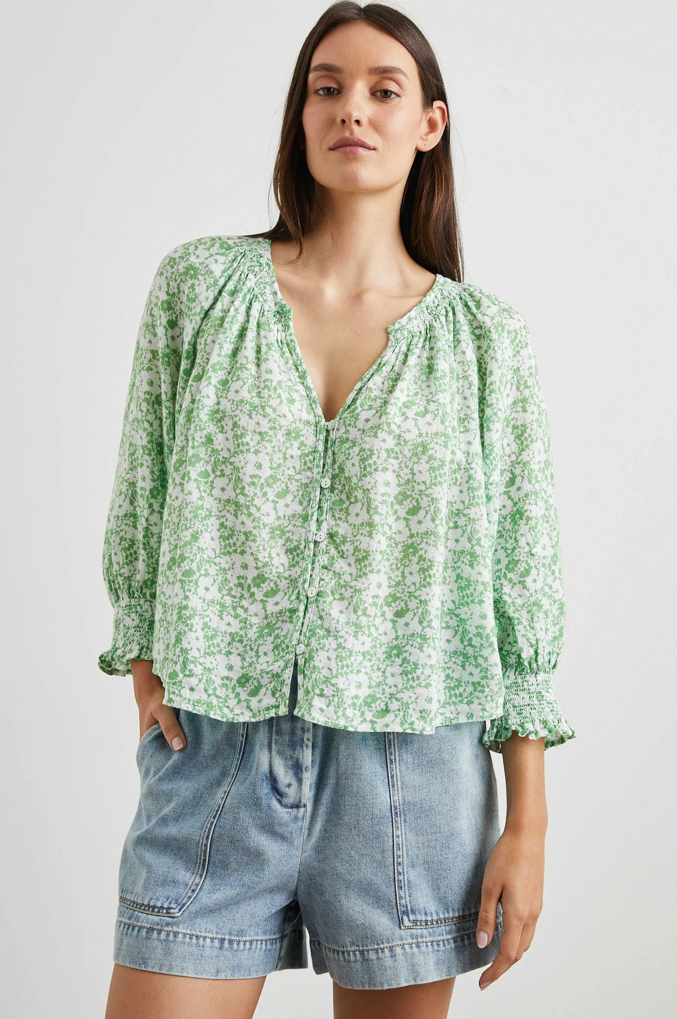 Bovenkanten-Rails Mariah Top - Groene Textuur Bloemen