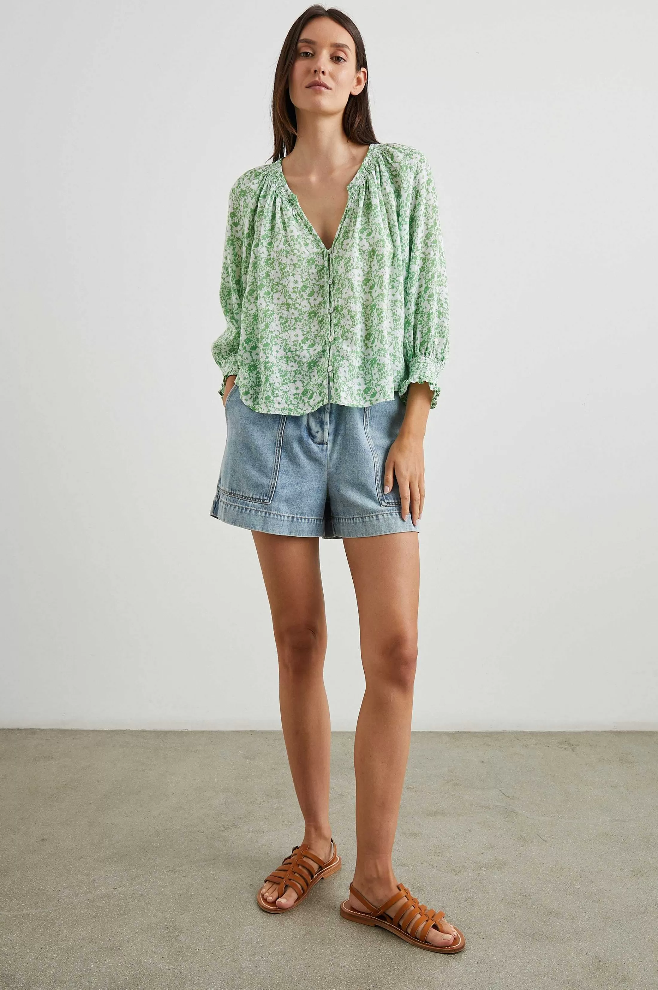 Bovenkanten-Rails Mariah Top - Groene Textuur Bloemen