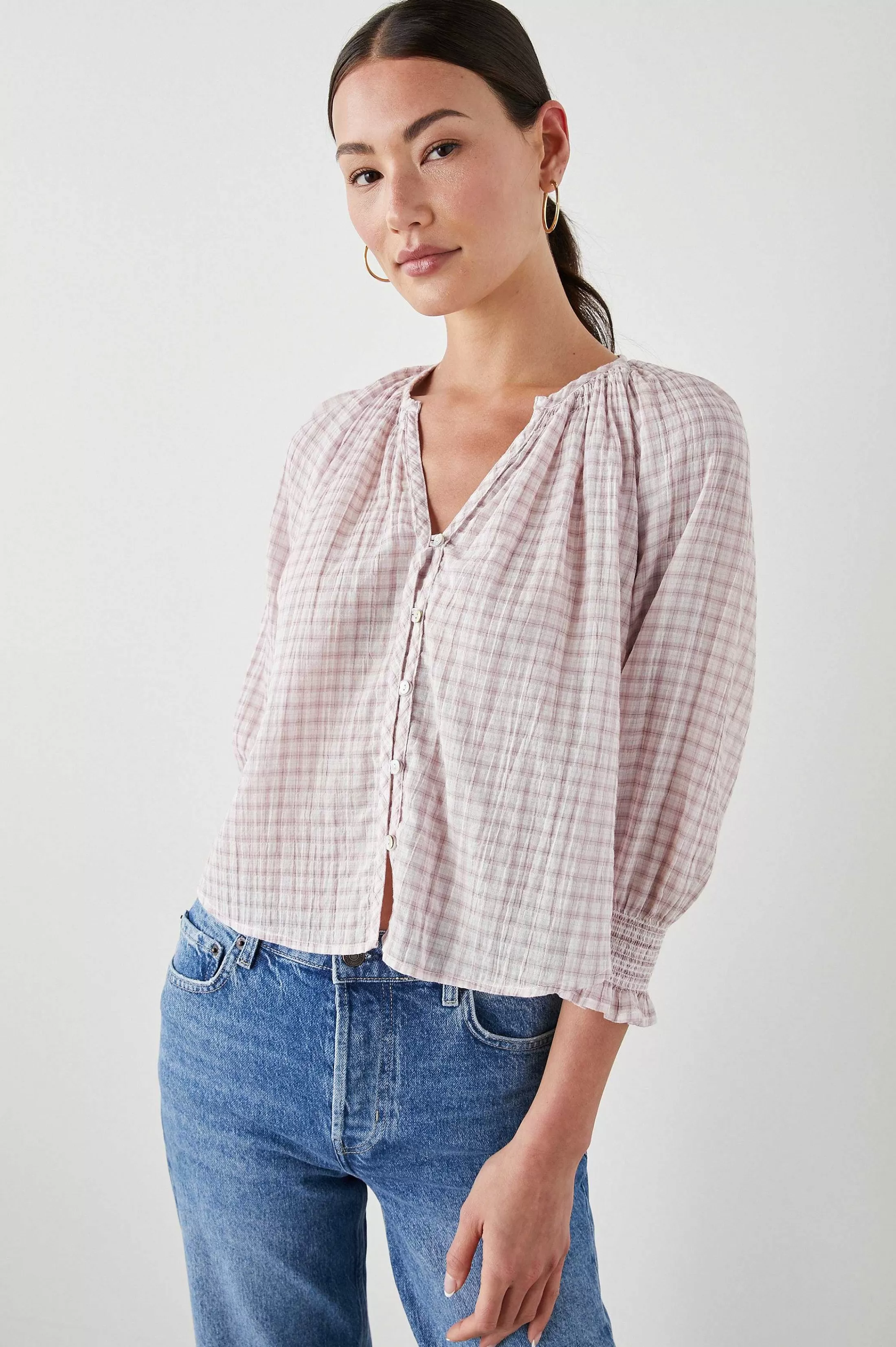 Bovenkanten-Rails Mariah Top - Zachte Rozen Ruit