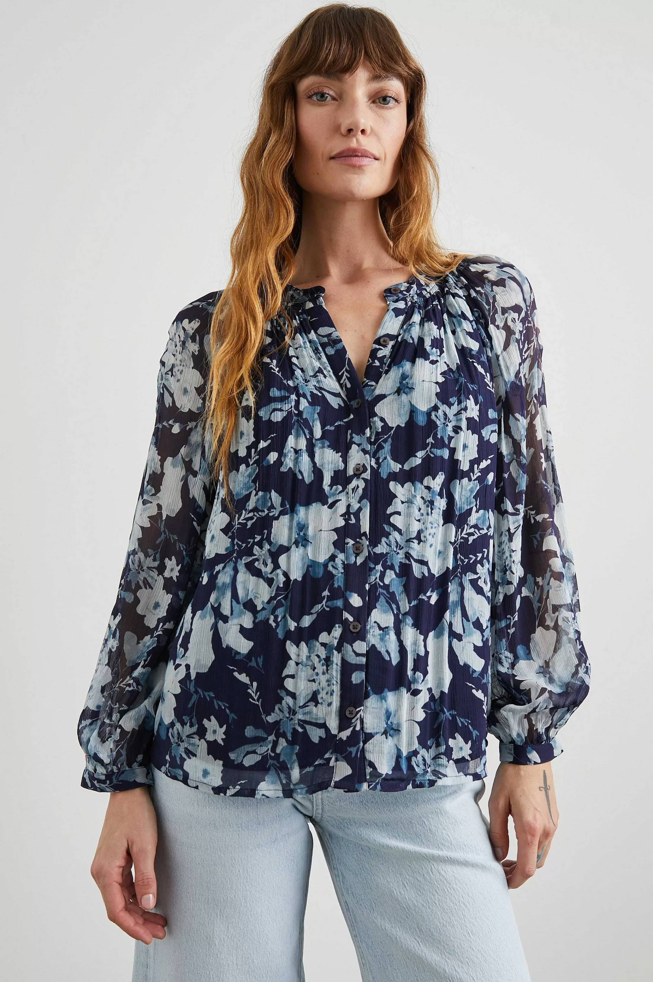 Bovenkanten-Rails Nessie Top - Indigo Bloesems